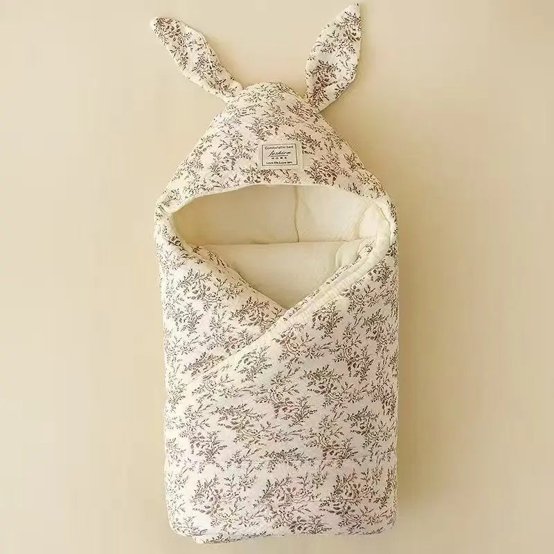 Newborn Cotton Swaddle Blanket with Cute Bunny Ears – Extra-Soft Thermal Baby Wrap for Hospital, Delivery & Cozy Infant Sleeping