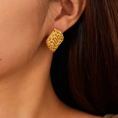 Pendientes de Moda Llamativos de Acero Inoxidable Chapado en Oro Círculo Geométrico Retorcido Vintage para Mujer