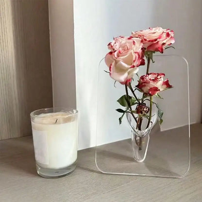 Modern Clear Acrylic Frame Flower Vase – Decorative Floral Display for Home, Desk & Bookshelf Décor