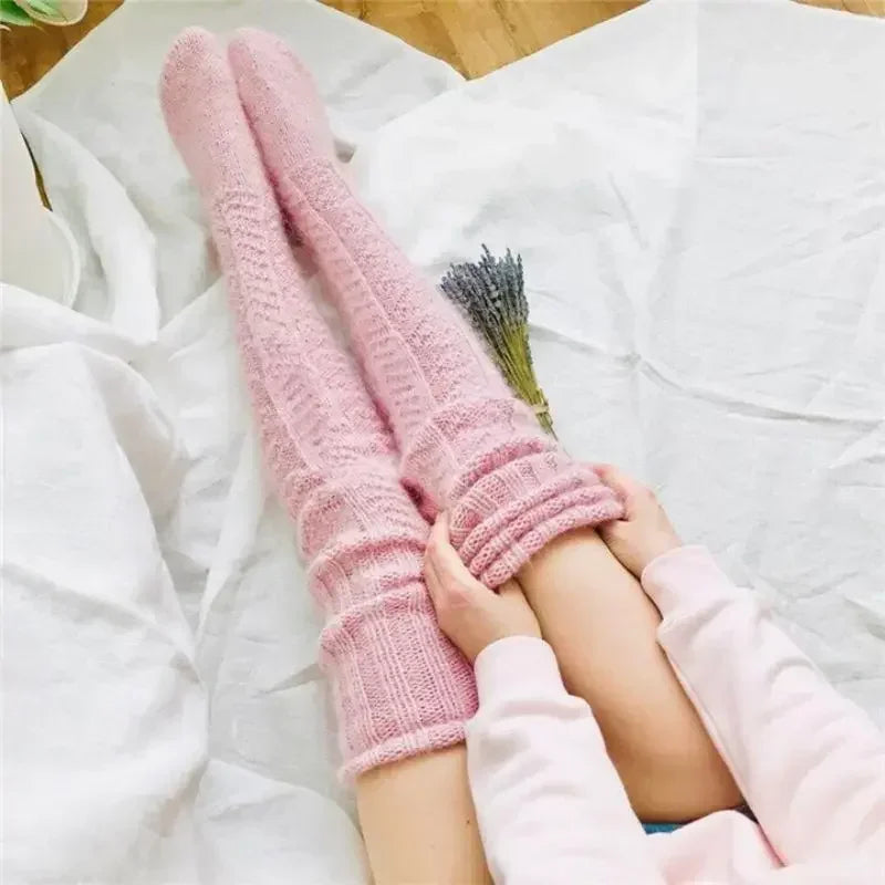 Women’s Winter Over-the-Knee Leg Warmers – Twist Knit Long Knee-High Stacked Socks, Warm Wool-Style Fashion Socks