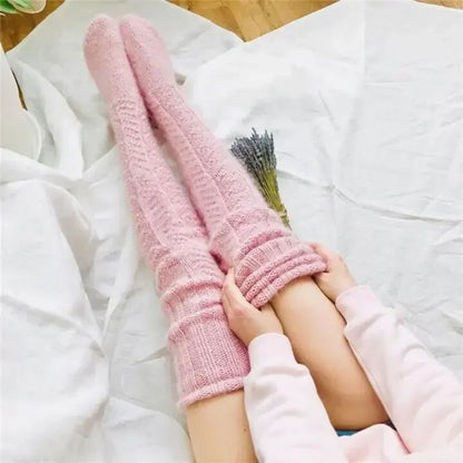 Women’s Winter Over-the-Knee Leg Warmers – Twist Knit Long Knee-High Stacked Socks, Warm Wool-Style Fashion Socks