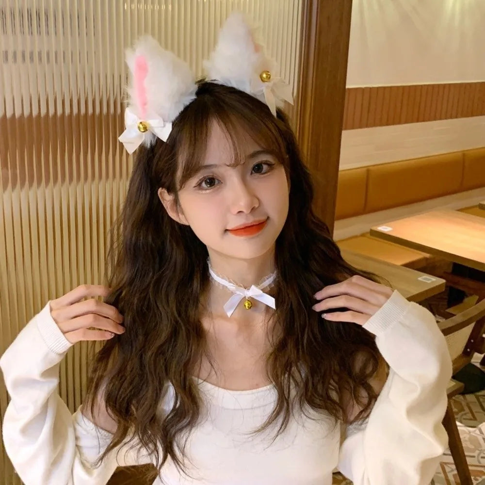 Cute Cat Woman Cosplay Accessories Set, Cat Ears Headband with Lolita Bow and Cat Paw Gloves, Kawaii Anime Costume Headwear for Girls, JK Fashion, Halloween, and Dress-Up Parties
