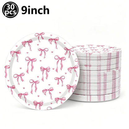 Kit de Fête d'Anniversaire Rose – Thème Princesse Bannière, Ballons Nœud, Pailles, Assiettes en Papier Jetables, Serviettes et Gobelets Vaisselle Décorations pour Fêtes d'Anniversaire de Filles