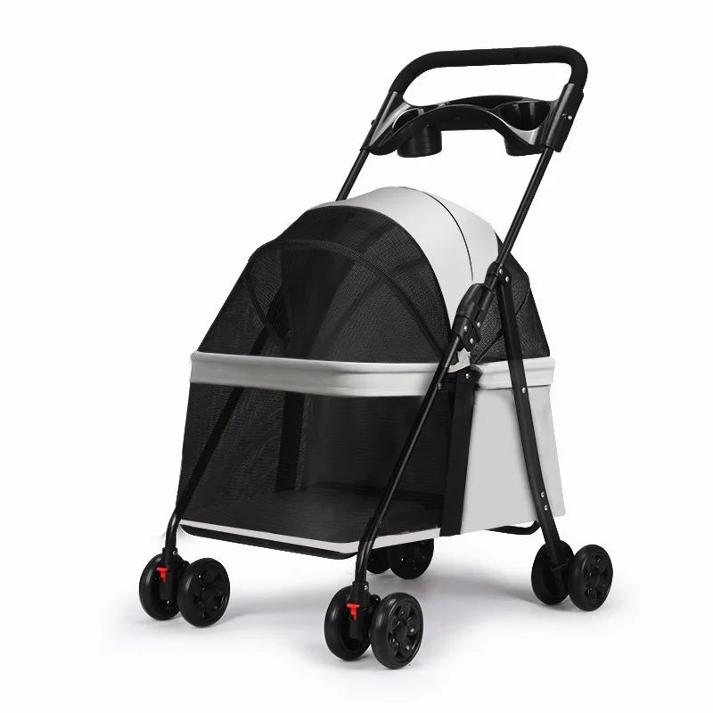 2-in-1 Foldable Pet Stroller Lightweight Dog & Cat Travel Cart with Large Cabin for Outdoor Use