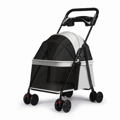2-in-1 Foldable Pet Stroller Lightweight Dog & Cat Travel Cart with Large Cabin for Outdoor Use