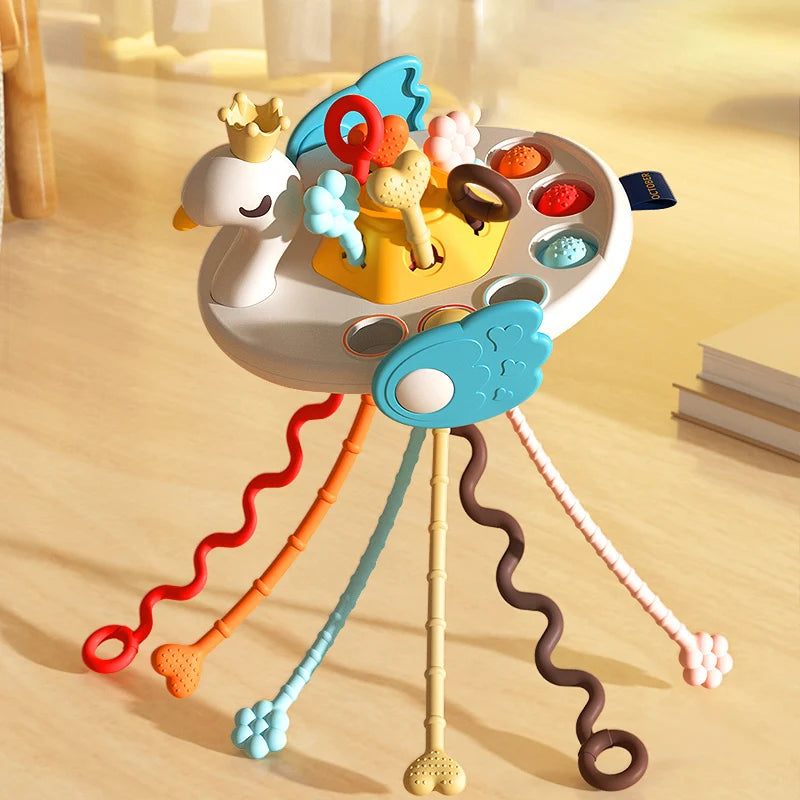Juguete Sensorial de Silicona Montessori con Cuerda para Bebés – Mordedor Sonajero para Bebés de 6 a 12 Meses