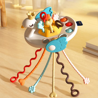 Juguete Sensorial de Silicona Montessori con Cuerda para Bebés – Mordedor Sonajero para Bebés de 6 a 12 Meses