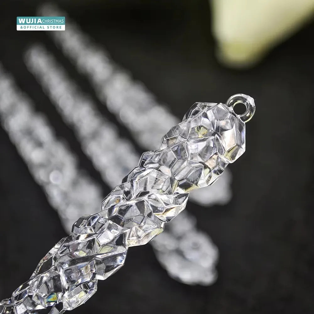6PCS 15CM Acrylic Christmas Icicle Ornaments – Faux Ice Hanging Decorations for Winter Parties, New Year, Xmas Tree & Holiday Decor