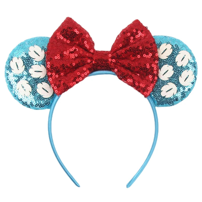 Diadema de orejas de Mickey Mouse de Lilo & Stitch – Lazo de lentejuelas de 5" Accesorio para el cabello de dibujos animados para mujeres y niñas | Diadema para fiestas y festivales