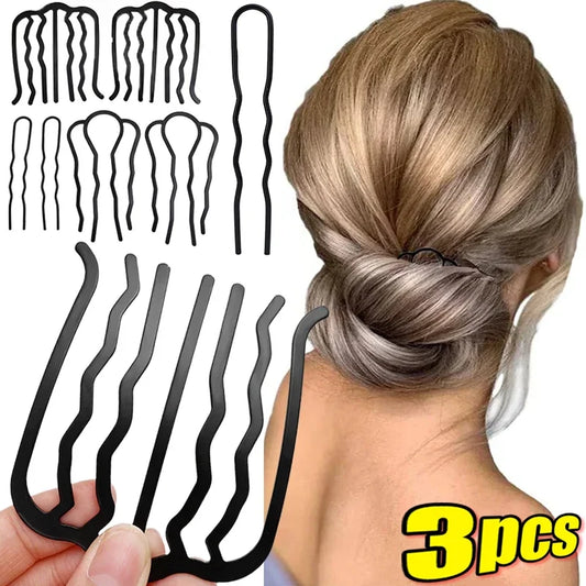 1/3PCS Black Metal Hair Fork Clips – Women's & Girls' Hair Pin Comb for Messy Buns, Updos & Side Styling, Elegant Hair Accessories