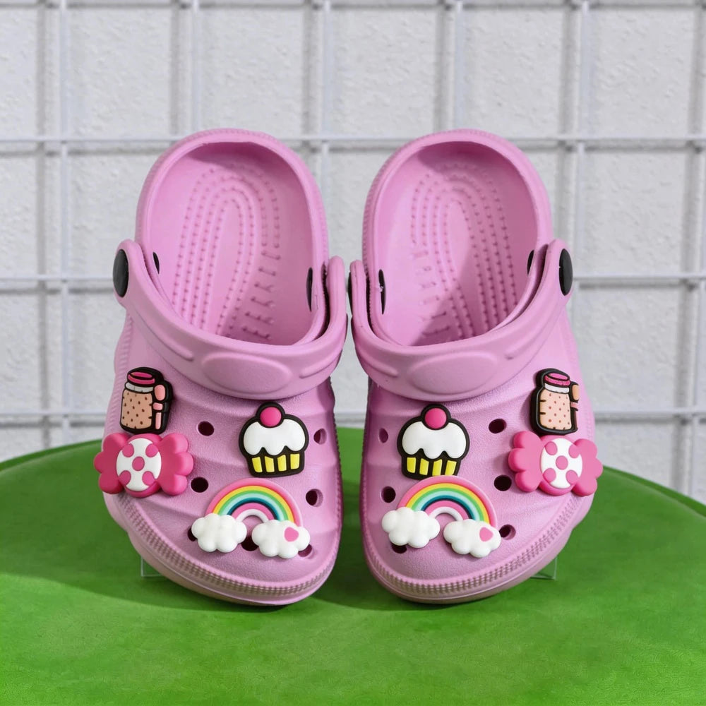 Girls' Cute Rainbow Cupcake Clogs Soft Non-Slip Summer Sandals for Kids