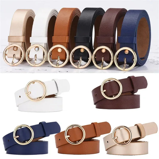 Cinturón de cuero sintético PU para mujer, cinturón de hebilla ajustable para jeans, faldas y vestidos