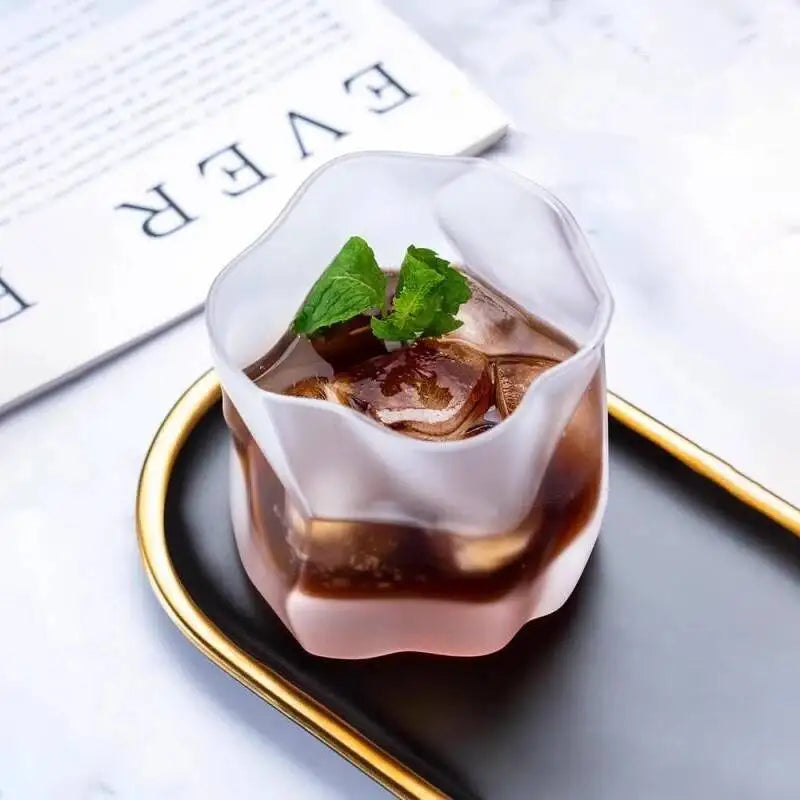 Japanese Edo Designer Whiskey Glass – Irregular Crumple Paper Shape Crystal Faceted Rock Glass for Whiskey, Wine & Bar Drinkware