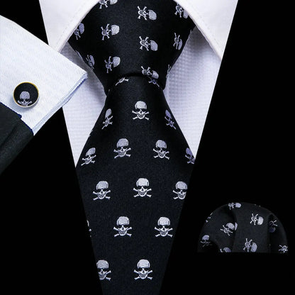 Set de corbata negra para hombre con pañuelo de bolsillo y gemelos. Corbata tejida para ocasiones formales de negocios o bodas.
