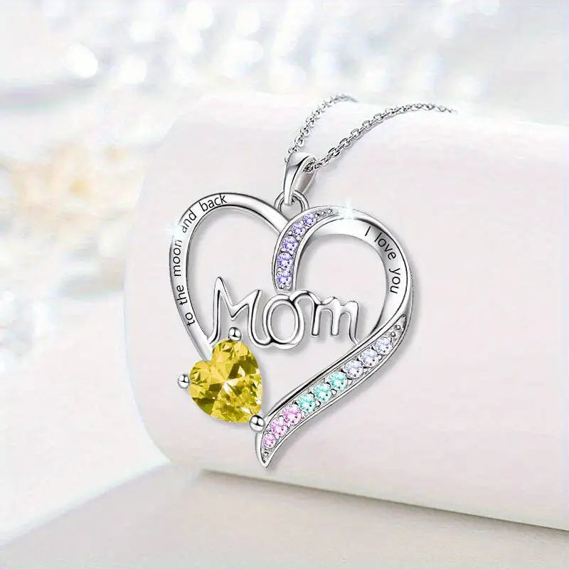 I Love You Mom Heart Pendant Necklace – Acrylic Decor with Alloy Chain, White K Plated Fashion Jewelry Gift for Women