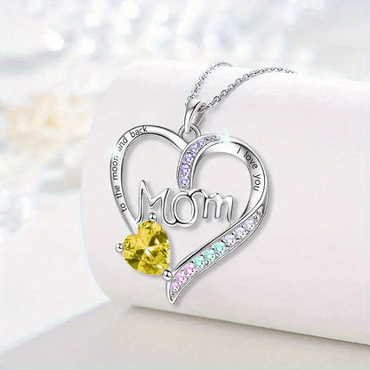 I Love You Mom Heart Pendant Necklace – Acrylic Decor with Alloy Chain, White K Plated Fashion Jewelry Gift for Women