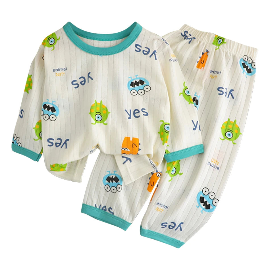 Conjunto de Pijama de Algodón para Niños – Pijama de Manga Larga y Pantalones para Verano en Casa y Habitaciones con Aire Acondicionado