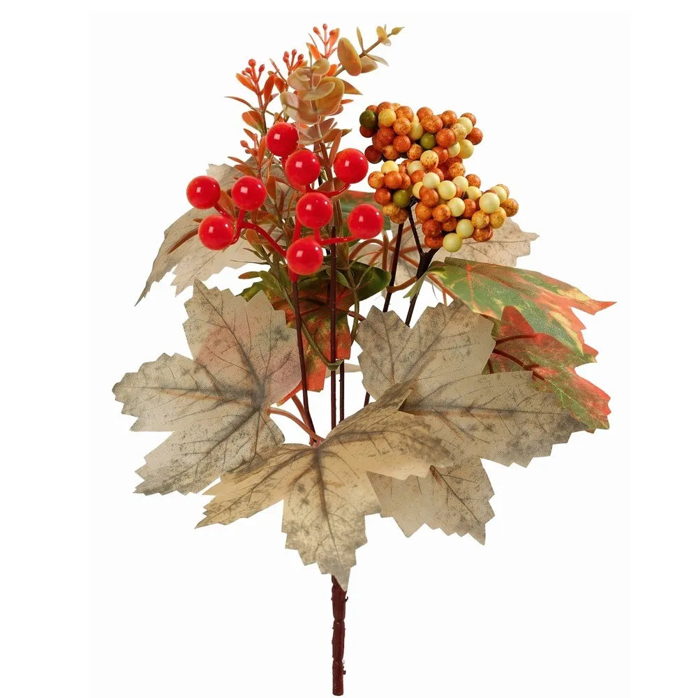 Artificial Fall Flower Bouquet with Maple Leaves & Pumpkin Accents – Faux Floral Stems for Thanksgiving, Halloween, Autumn Table Centerpieces & Home Decor