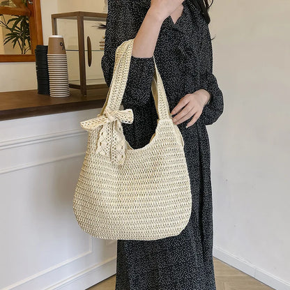 Sac à bandoulière en rotin tressé pour femmes – Grand sac cabas en paille tressée, sac de plage d'été pour femmes, sac de voyage décontracté pour les vacances, le shopping et un usage quotidien