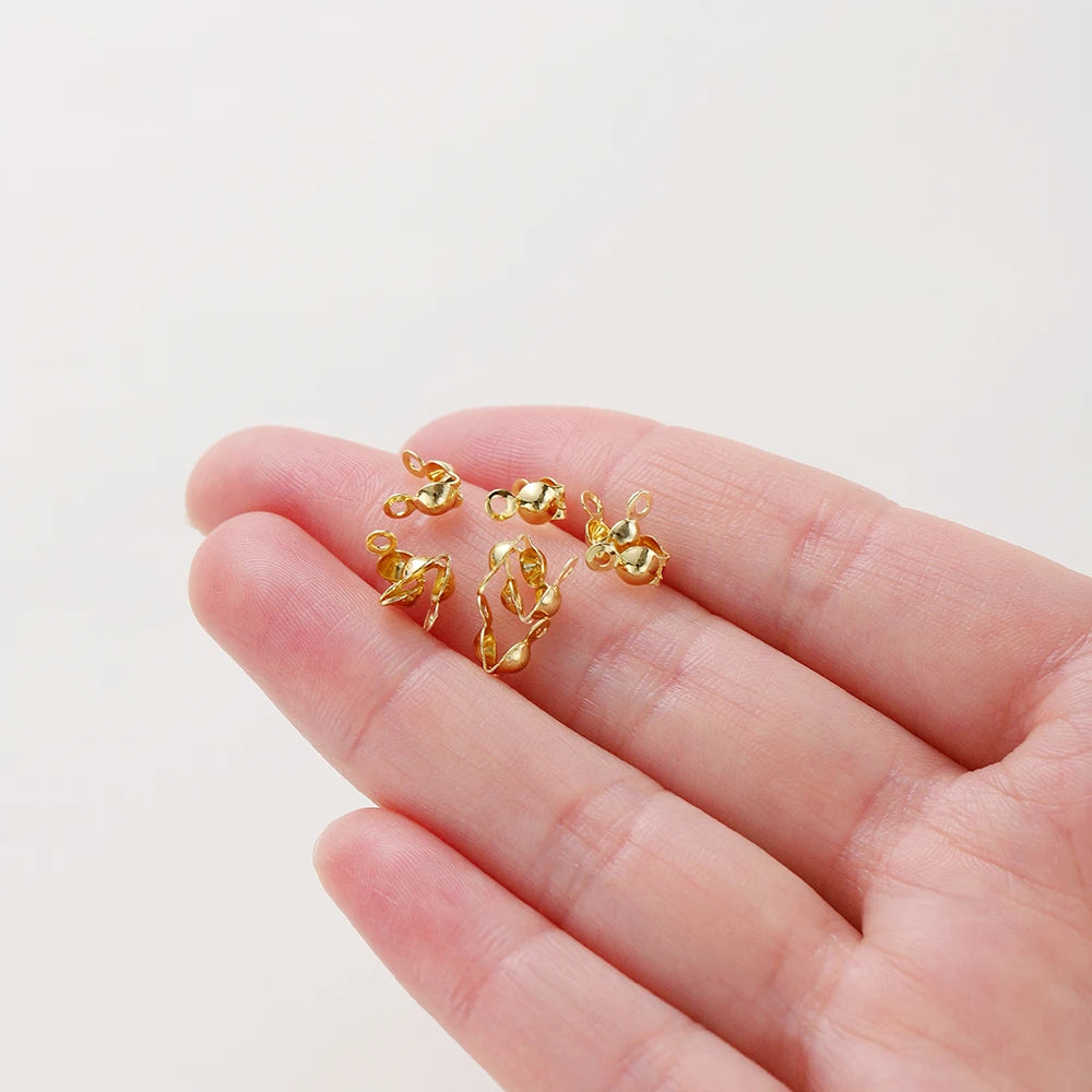 14K & 18K Gold Plated Double Hole Crimp End Clasp Beads – Open Cover Connector Beads for DIY Necklace & Jewelry Making