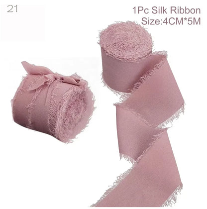Ruban de soie en mousseline effilochée de 5 m – Ruban fait main déchiré pour bouquet de mariage et emballage cadeau