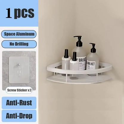 Étagère de Douche Murale sans Perçage – Support d'Angle en Aluminium pour Shampooing, Savon et Rangement de Toilette
