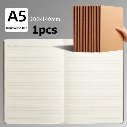A5 Kraft Cover Notebook – Vintage Blank, Grid & Lined Journal for School & Office