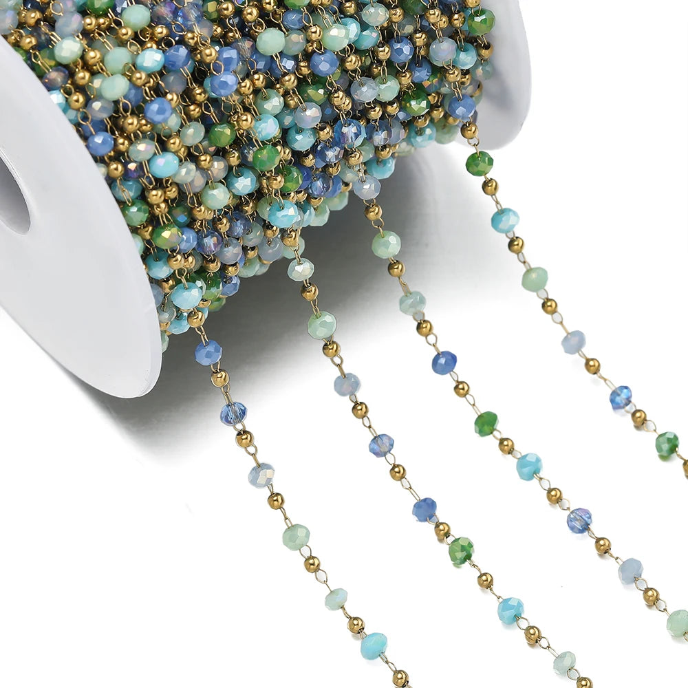 Cadena de Cuentas de Cristal de Acero Inoxidable de 1 m para Fabricación de Joyas – Cadena con Clip Multicolor para Collares, Pulseras y Manualidades DIY