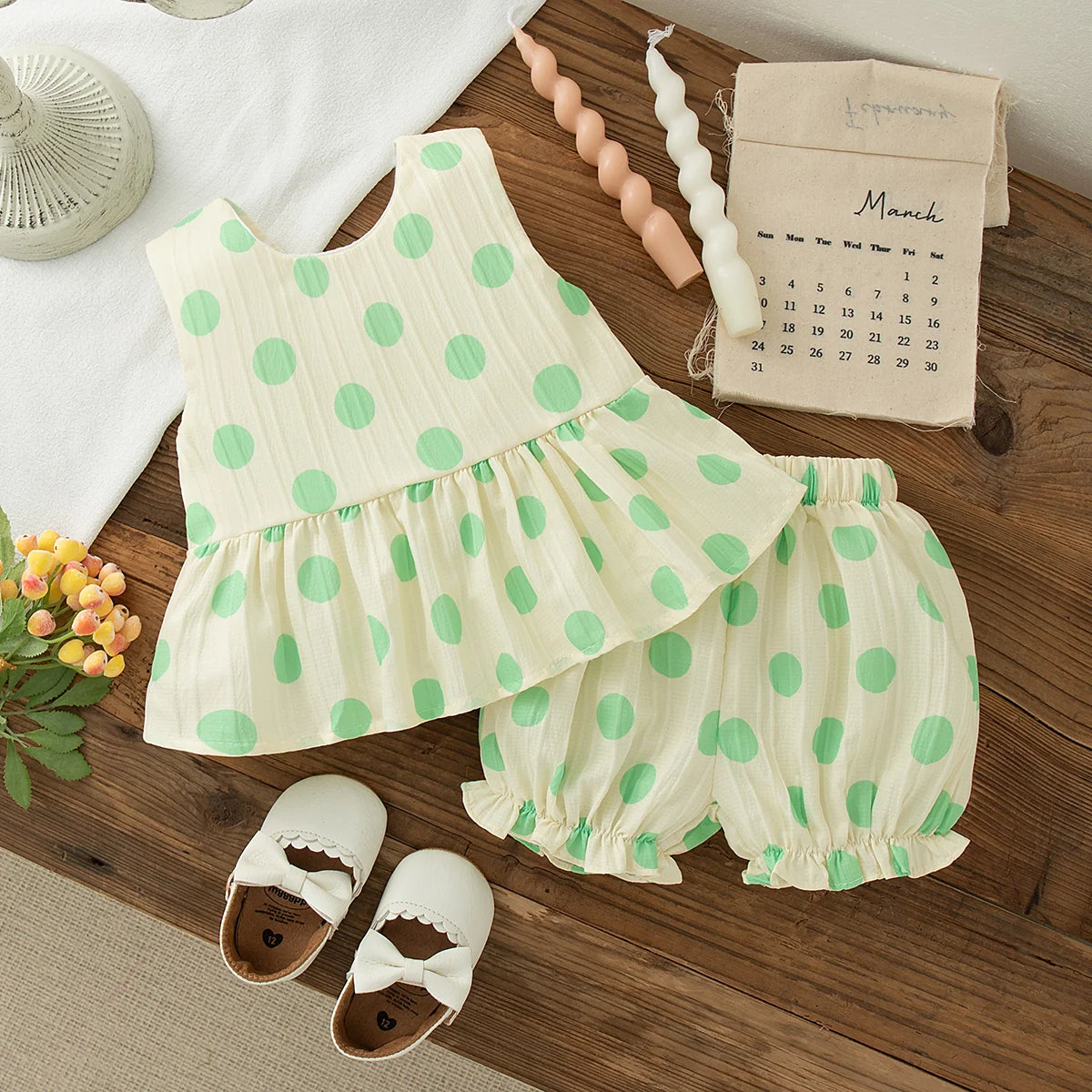 Baby Girl Bow Top & Polka Dot Shorts Set Sleeveless Summer 2-Piece Outfit for 6 Months–3 Years