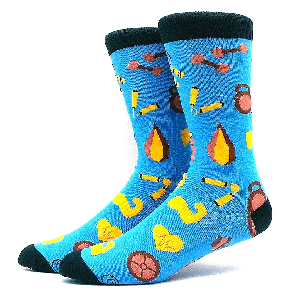 Funny Colorful Hip Hop Socks – Combed Cotton Animal, Astronaut & Geometric Print Socks for Men & Women, Business Dress Wear
