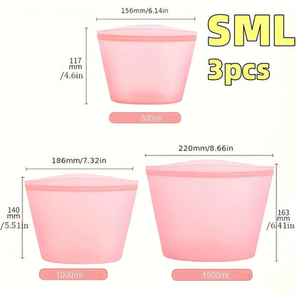 1/3PCS Reusable Silicone Food Storage Bags – Leakproof Ziplock Containers for Fridge & Freezer, Fresh-Keeping Kitchen Organizer Bags