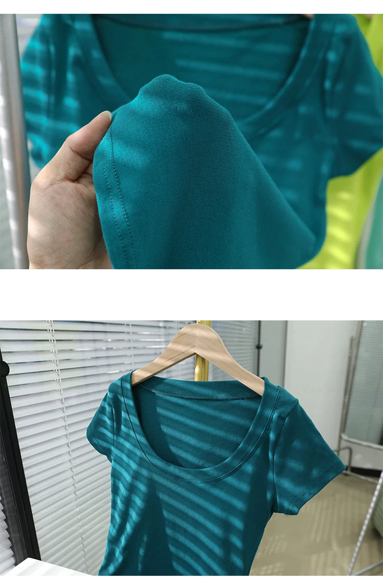 2026 Summer Women’s 100% Cotton Slim T-Shirt Casual Basic O-Neck Solid Korean Style Tee 16 Colors