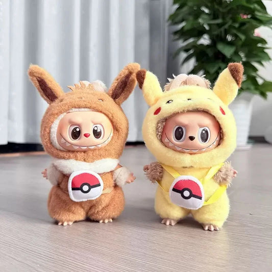 Ropa para muñecas Labubu, mono Kawaii – Juego de repuesto de disfraz estilo dibujo animado de Pikachu, Squirtle, Eevee y Charmander, regalo para fans