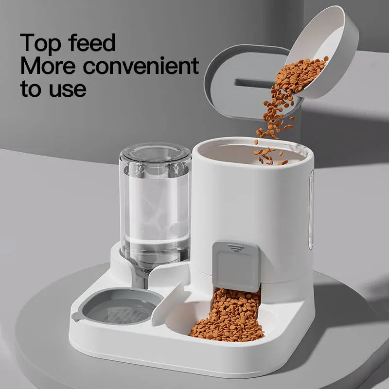 1-Pack Automatic Gravity-Fed Cat Water Dispenser & Feeder – Spill-Proof Large-Capacity One-Piece Food & Water Station