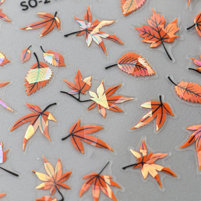 2pcs 3D Autumn Nail Stickers – Laser Maple Leaf Nail Art Decals for Fall Manicure Decoration