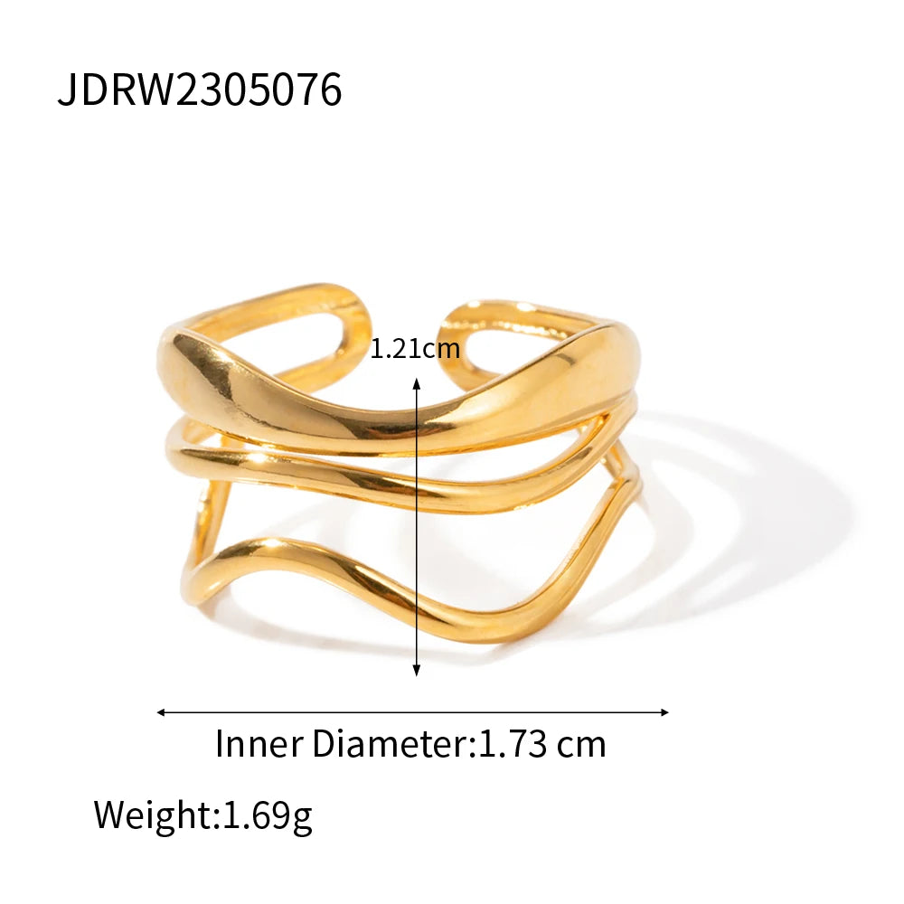 Bague creuse ajustable plaquée or 18 carats - Bague de mode minimaliste en acier inoxydable pour femme