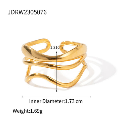 Bague creuse ajustable plaquée or 18 carats - Bague de mode minimaliste en acier inoxydable pour femme