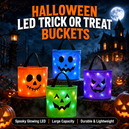 Halloween LED Pumpkin Candy Bucket, Luminous Handheld Fabric Trick or Treat Bag, Light Up Candy Basket for Kids, Halloween Party Decorations and Holiday Gifts