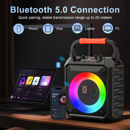 T17-T Portable Karaoke Machine – Bluetooth Speaker with 2 Wireless Microphones, DJ Lights & PA System for Parties and Outdoor Events