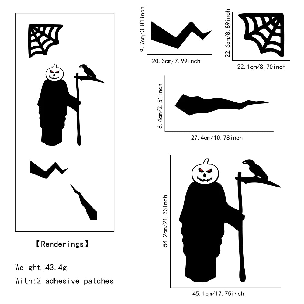 Halloween Window & Door Stickers – Skeleton Hand, Pumpkin, Ghost, Devil & Witch Hat DIY Decals for Room, Window & Party Decorations