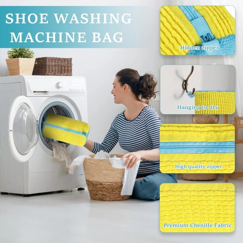 Shoe Washing Machine Bag with Cleaning Brush Set - Durable Reusable Laundry Bag for Sneakers, Running Shoes & Delicates (1, 2 or 4 Pack)