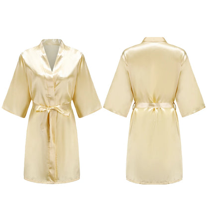 Bata de satén para mujer – Batín sedoso corto para dama de honor para la novia y fiesta de bodas | Kimono elegante para dormir
