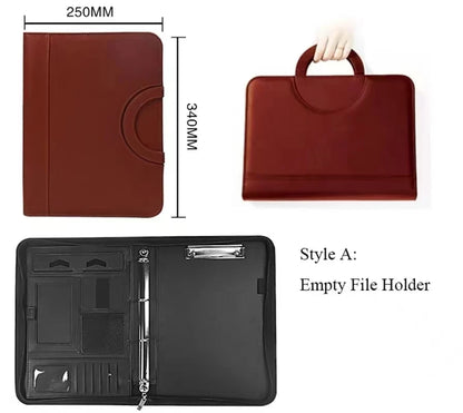 A4 PU Leather Zipper Portfolio Folder – Portable Conference File Organizer with Calculator Holder, Tablet Compartment & Handle
