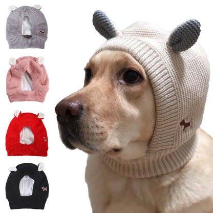 Quiet Dog Ear Muffs – Noise Protection & Warm Knitted Ear Covers for Medium & Large Dogs, Cozy Winter Anxiety Relief Hat