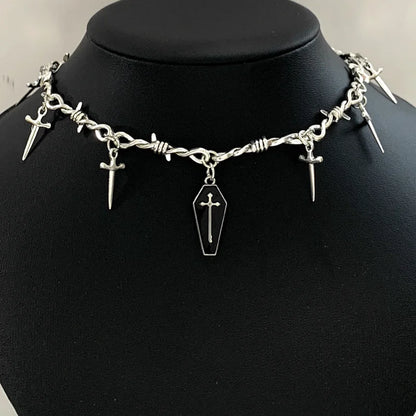 Gothic Bloody Coffin Pendant Choker Necklace – Oil-Drop Vampire Little Thorns Chain, Punk Hip Hop Y2K Jewelry & Alternative Gift