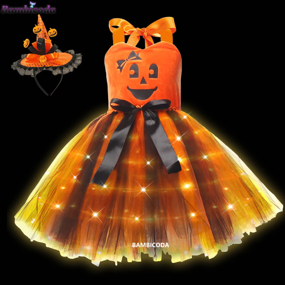Girls LED Light-Up Witch Costume Dress – Halloween Vampire Cosplay Outfit for Carnival, Masquerade, Performance & Pumpkin Parties