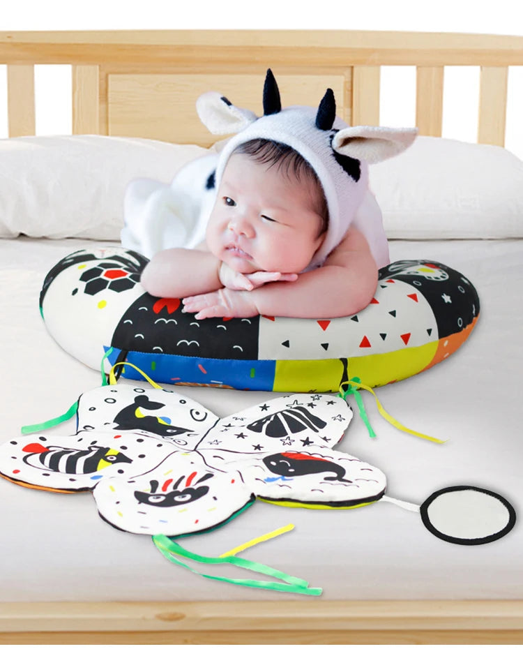 Coussin de Temps sur le Ventre pour Bébé et Jouet Sensoriel à Contraste Élevé – Coussin de Soutien Réversible Noir et Blanc pour Nouveau-né pour le Redressement de la Tête et le Développement Précoce