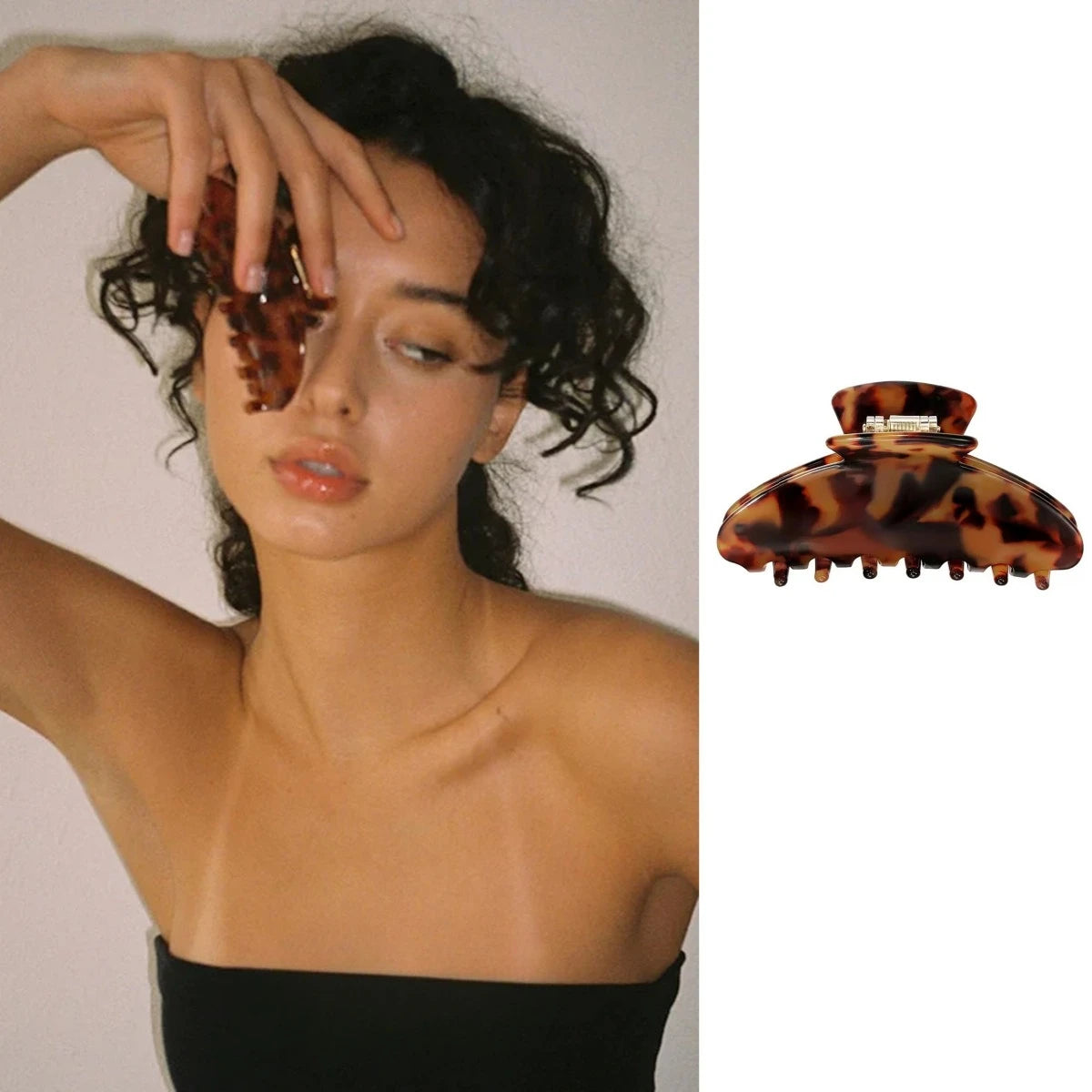 Pinza de pelo de acetato Fashion Coffee – Pinza grande de color sólido negro para mujeres y niñas | Accesorios sencillos para el pelo de verano