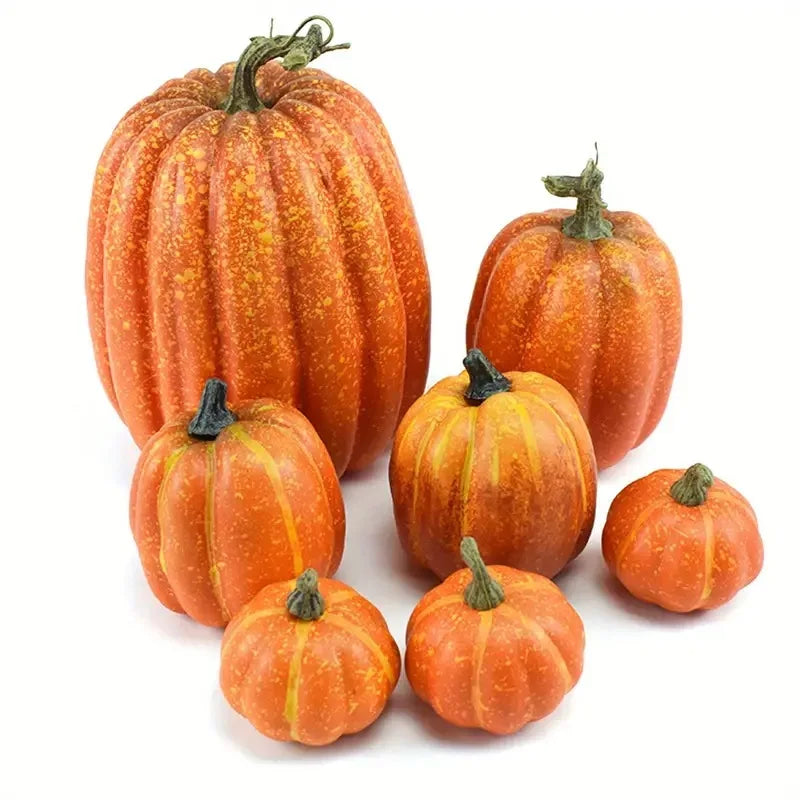 7PCS Artificial Orange Foam Pumpkins – Lightweight Pumpkin Decorations for Halloween, Autumn Harvest Festival, Outdoor Displays & Home Table Decor