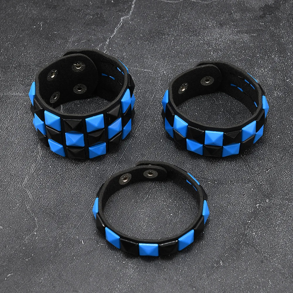 3-Piece Leather Bracelet Set – Wide Rivet Studded Wristbands for Men & Women | Vintage Punk Fashion Jewelry Gift